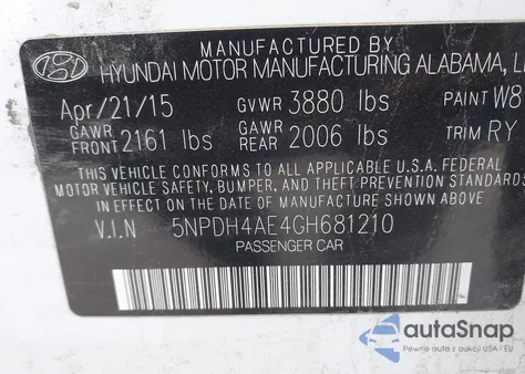 2016 Hyundai Elantra Value Edition from USA, damaged, VIN 5NPDH4AE4GH681210